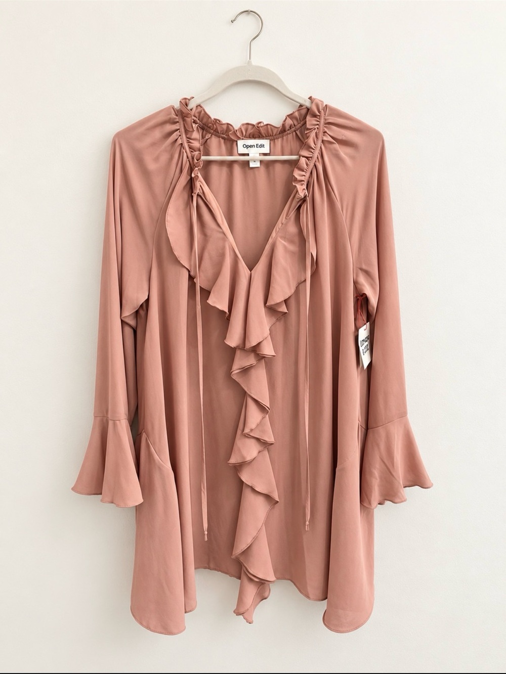 Open Edit Blush Pink Ruffle Long-Sleeve Dress